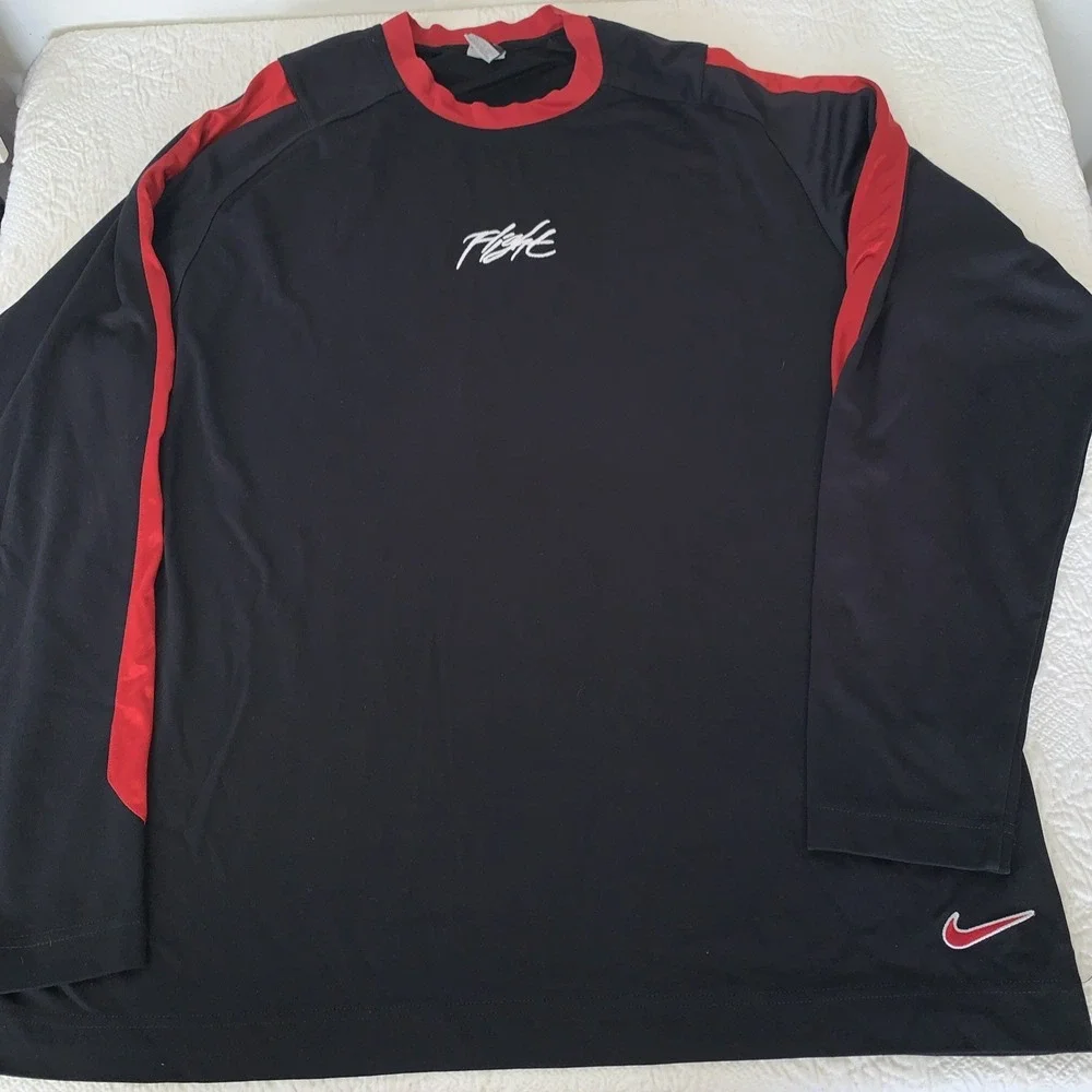 Vtg 90s Nike Air Jordan Flight Shooting Shirt XL/XXL Black Red Warm Up Jersey